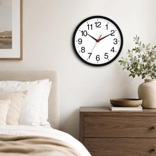 10-Inch Silent Wall Clock - Non-Ticking Battery Operated Analog Clock