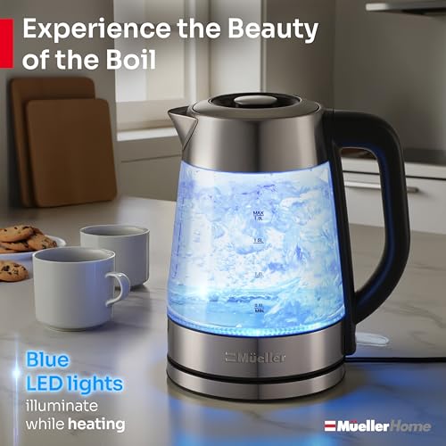MÜELLERHOME 1.8L Rapid Boil Electric Tea Kettle – BPA-Free Glass & Stainless Steel