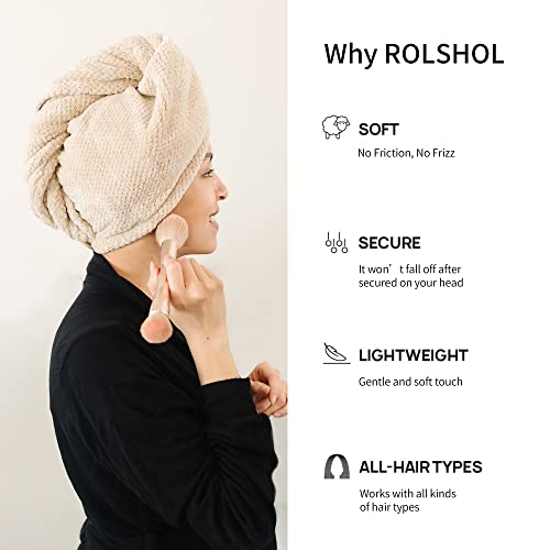 ROLSHOL 4 Pack Extra Large Microfiber Hair Towels Wraps for Women - Beige, Pink, Gray, Khaki