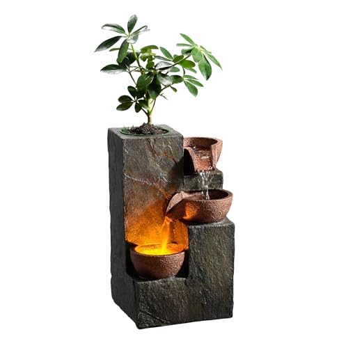 3-Tier Tabletop Indoor Waterfall Fountain with LED Light & DIY Planter