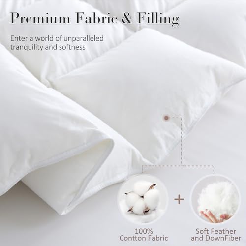All-Season Goose Feather & Down Comforter - 100% Cotton King Duvet Insert