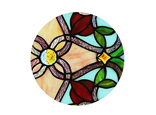 12-Inch Vintage Floral Stained Glass Round Panel Suncatcher