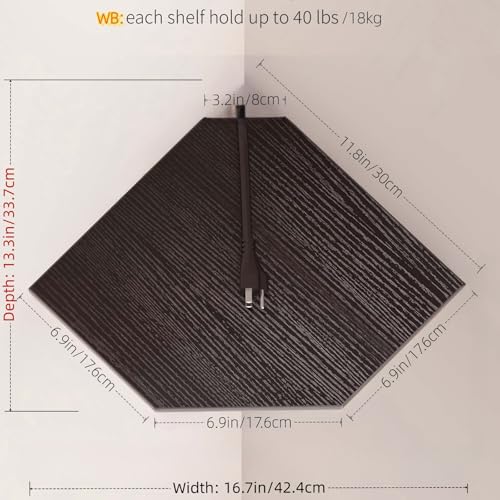 2-Tier Corner Wall Shelf, 13-Inch Deep Wooden Hanging Storage for Decor