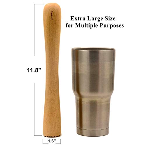 Bamber Extra Long Wooden Cocktail Mojito Muddler - 12 x 1.6 Inches Bar Tool