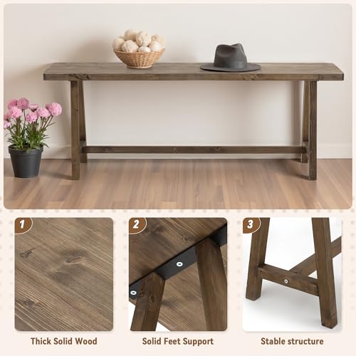 Rustic Solid Wood Farmhouse Entryway Bench - 47.2 Inch Indoor Seating