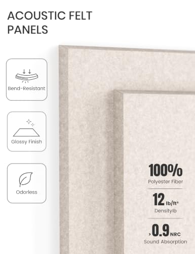 Felt Bulletin Board Tiles - 12 Pack Adhesive Pin Board for Office & Home