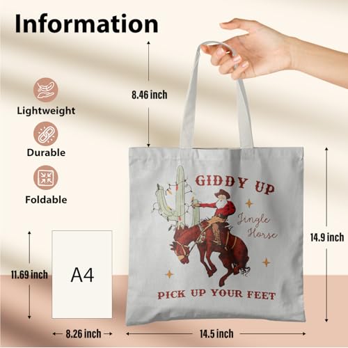 Howdy Santa Claus Canvas Tote Bag for Women - Western Cowgirl Gift (Variation: Howdy Santa1) Veqzc