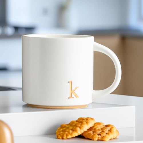 COLLECTIVE HOME Gold Monogram Ceramic Coffee Mug 15 oz with Gift Box