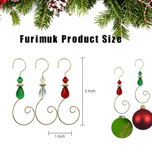 Furimuk 20 Pcs Christmas Ornament Hooks with Crystals - Red & Green, 3-Inch Stainless Steel Hangers