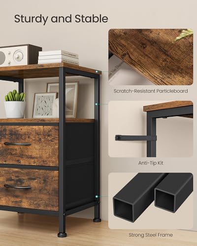 Industrial 2-Drawer Nightstand Set with Open Shelf, Rustic Brown