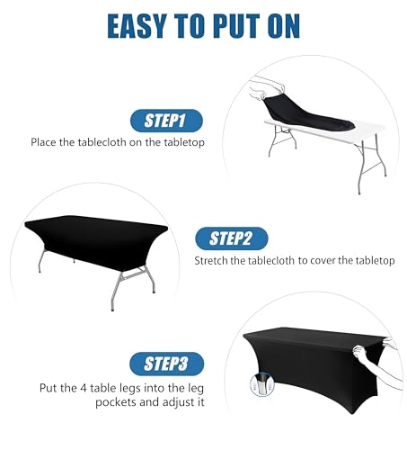6FT Fitted Stretch Spandex Tablecloth - 2 Pack Black Rectangular Table Cover