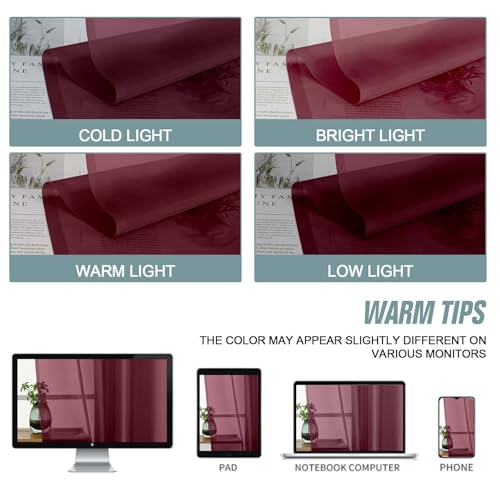 Ebesto Burgundy 2-Pack Sheer Curtains 42x84 inches Dual Rod Pocket