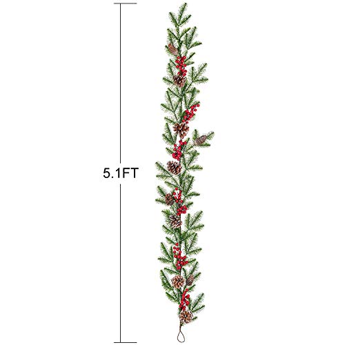 6FT Artificial Christmas Pine Garland with Red Berries & Pine Cones - Holiday Decor