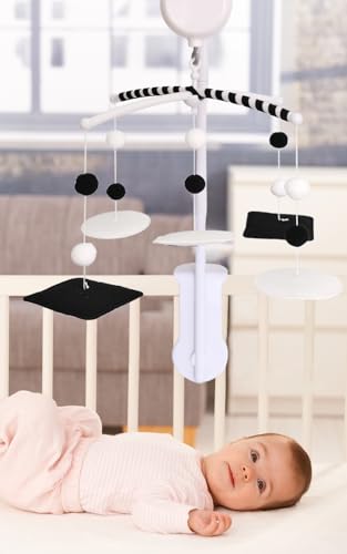 Black and White Montessori Crib Mobile with Digital Music Box - Woodland Theme