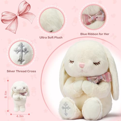 Baby Girl Baptism Gift Set - 7" Praying Bunny Plush & Prayer Book Box Set