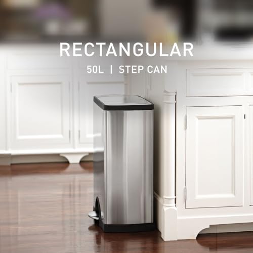 50 Liter Rectangular Kitchen Step Trash Can Brushed Stainless Steel