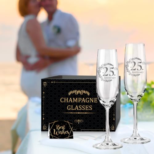 Tom Boy 25th Anniversary Champagne Flutes Gift Set - 2 Pack | Engraved Celebration Glasses for Couples