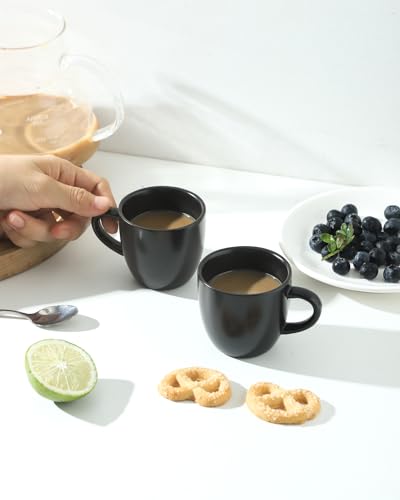 HASENSE 3 OZ Black Ceramic Espresso Cups Set of 4, Stackable Demitasse Coffee Mugs