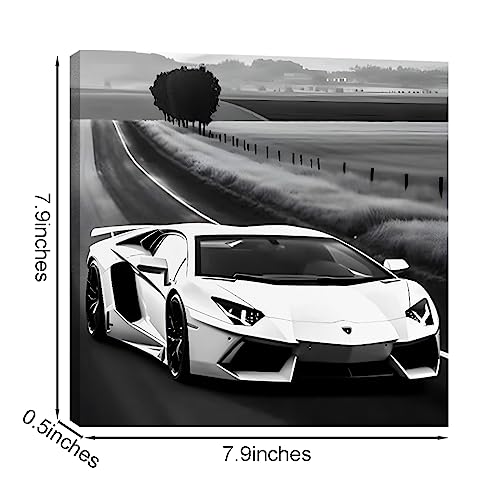 4-Piece Sports Car Canvas Wall Art Set, 8x8 Inch Racing Car Prints Decor