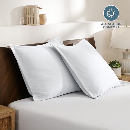 Euro Pillow Sham Covers Set of 2, Ultra-Soft Brushed Fabric, White 26x26