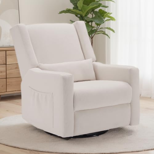 32-Inch Swivel Nursery Rocking Chair with Lumbar Support and Footrest