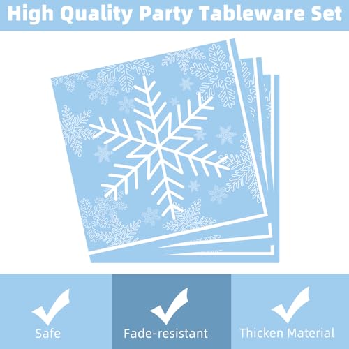 Snowflake Disposable Paper Plates and Napkins Party Set for Winter Wonderland & Christmas