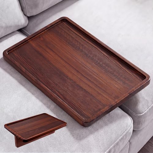 Solid Pine Wood Couch Tray with Cup Holder and Foldable Support, 8"x12"