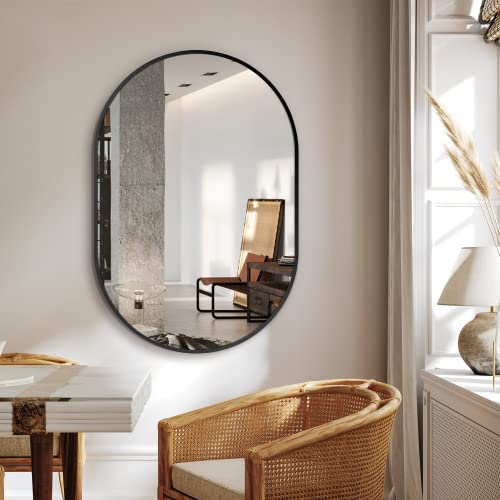 36x24 Oval Bathroom Mirror with Black Aluminum Frame - HD Vanity Wall Mirror