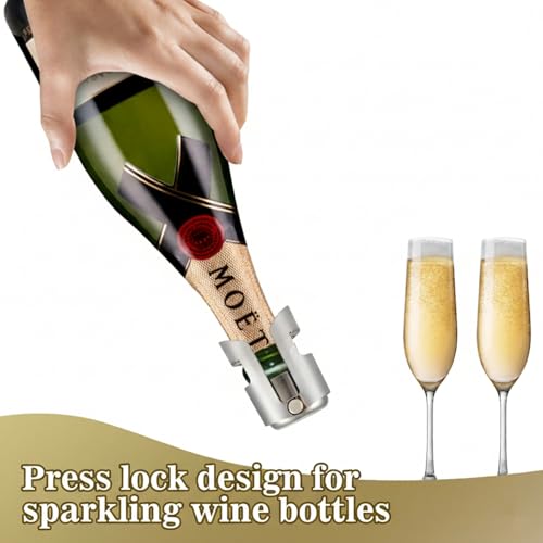 Stainless Steel Champagne Bottle Stoppers - 6 Pack Sparkling Wine Savers