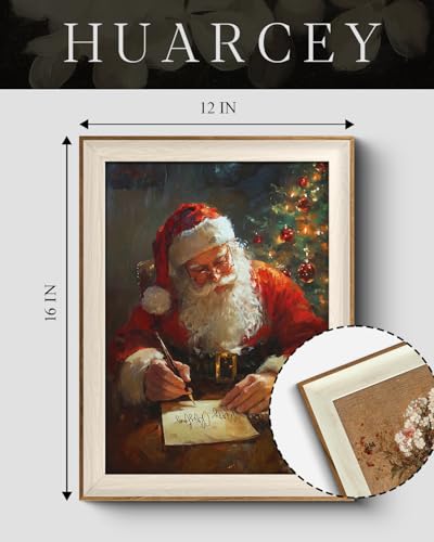 HUARCEY Framed Santa Claus Canvas Wall Art 12x16 In. - Christmas Bedroom Decor, Santa's Preparations (Framed)