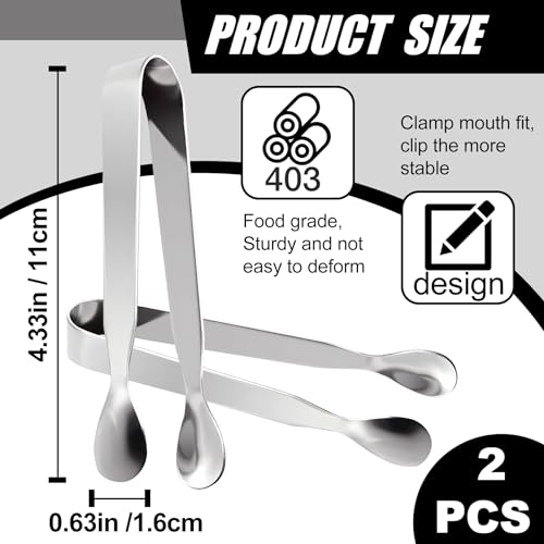 Silver 2 Pack Stainless Steel Mini Sugar & Ice Tongs for Bar & Buffet Use