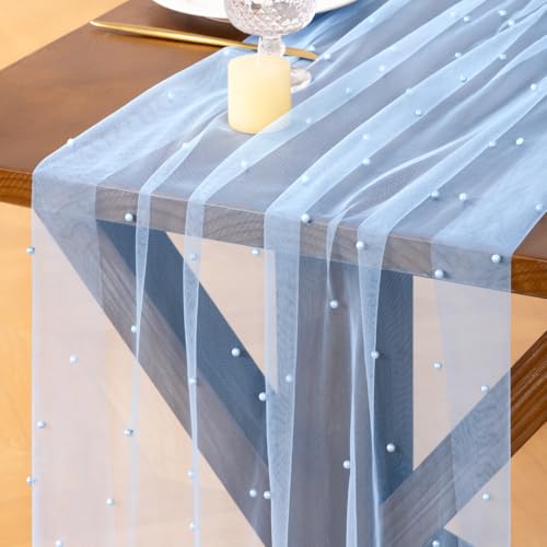 Sheer Pearl Gauze Table Runner 10FT - Rustic Tulle Decor for Weddings