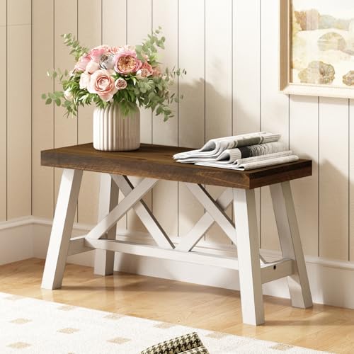 30-Inch Solid Wood Farmhouse Entryway Bench with X-Structure