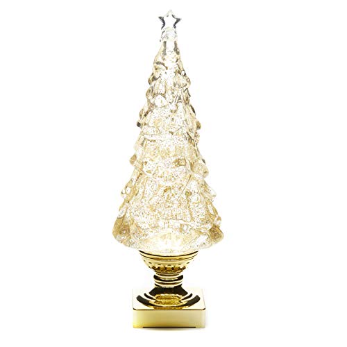 Light Up Christmas Tree Snow Globe - Gold Glitter, 15.25" Holiday Decor