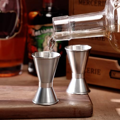 Double Stainless Steel Jigger Set - 1 oz & 1.5 oz Bartending Measuring Cups