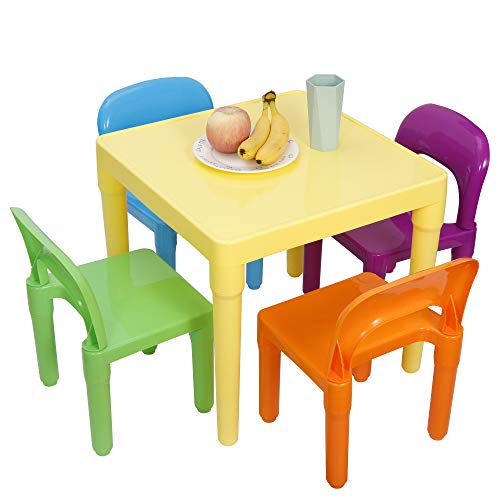 Kids Plastic Activity Table and 4 Chairs Set - Multicolor Playroom Furniture