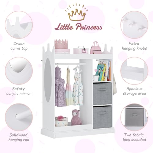 UTEX Kids Dress Up Storage with Crown Design & 2 Fabric Bins - White