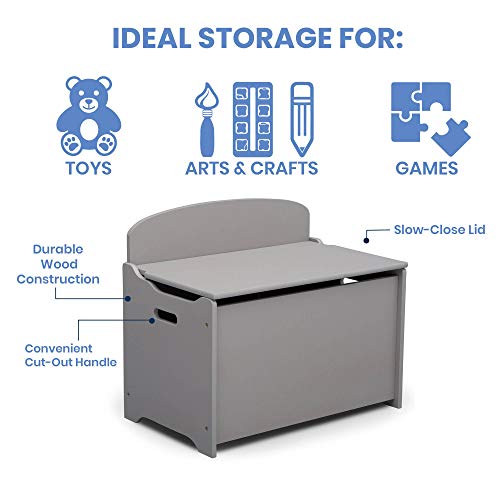 Deluxe Wooden Toy Box Storage Chest with Safety Hinge Lid - Grey