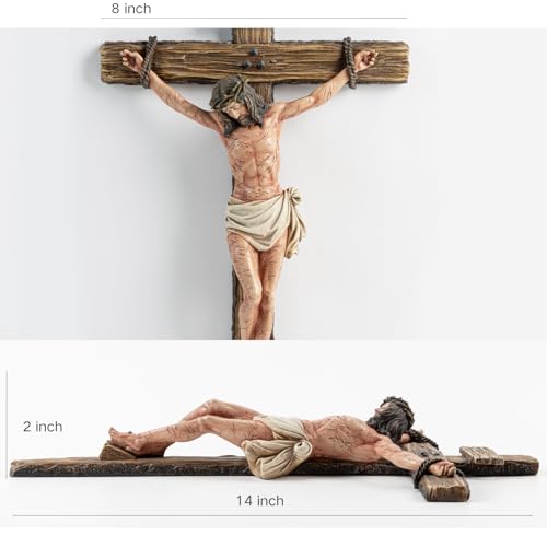 14-Inch Realistic Catholic Wall Crucifix with Antique Bronze Finish