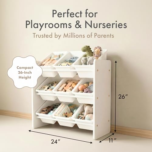 3-Tier Kids Toy Organizer with 9 Removable Bins - Sturdy Storage Shelf