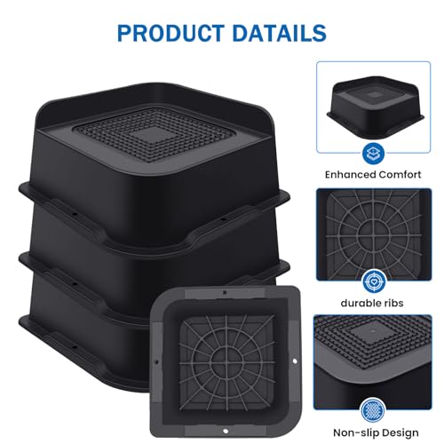 Heavy Duty 2 Inch Bed Risers - 4 Pack Non-Slip Furniture Lifts (5000 lbs)