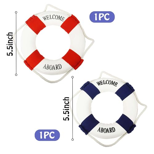 2-Piece Decorative Life Ring Wall Decor, Nautical Mediterranean Style