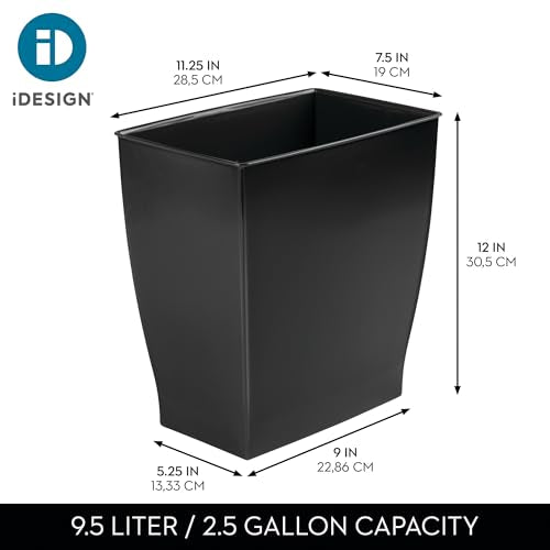 Slim Plastic Trash Can - 2.5 Gallon Small Rectangular Wastebasket, Black