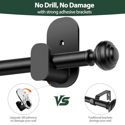 No Drill Adjustable Curtain Rod 32 to 86 Inches - Black Drapery Rod