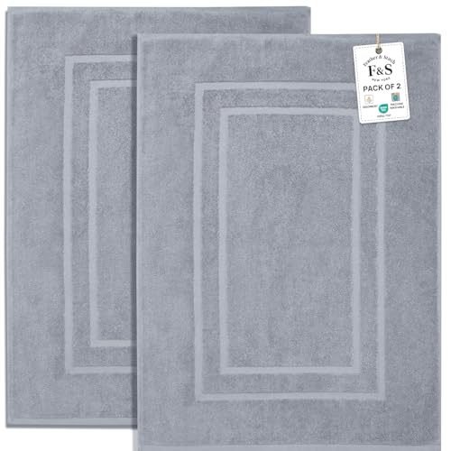Feather & Stitch 2-Piece 100% Cotton Terry Bath Mat Set 30x21 Inch Grey