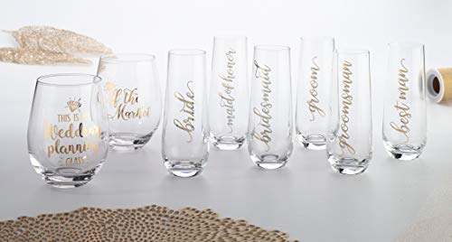 Bride Stemless Champagne Glass - Gold Lettering Wedding Toasting Drinkware