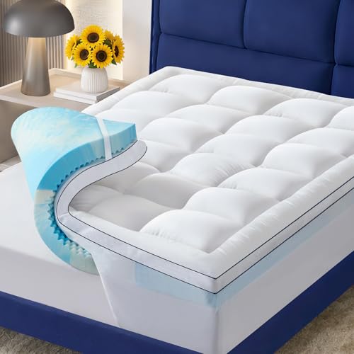 King Size 4-Inch Dual Layer Memory Foam Mattress Topper with Cooling Gel & Pillow Top