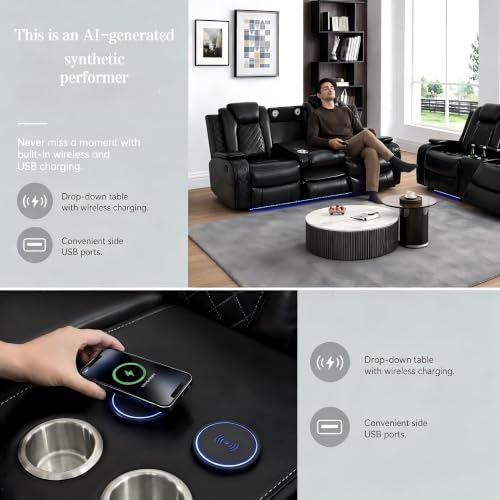 3-Piece Power Reclining Leather Sofa Set with LED Lighting and USB Ports
