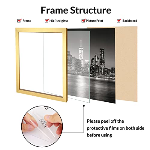 11x14 Gold Picture Frame - Minimalist Wall Mount Photo Frame with Plexiglass