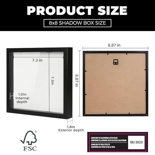 8x8 Shadow Box Frame with Linen Backing and Tempered Glass